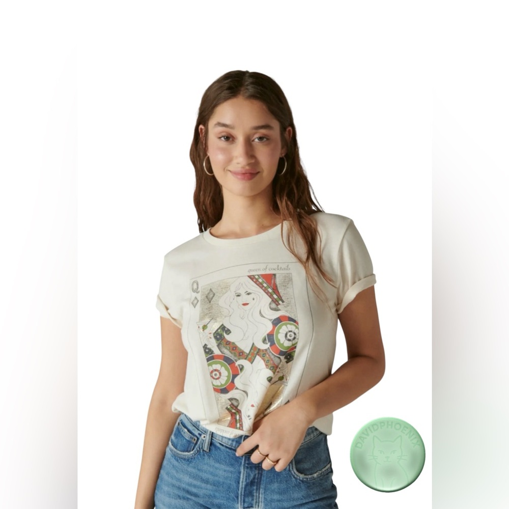 Lucky Brand Women's Queen of Cocktails Classic Crew Tee Pink Size Small NWT